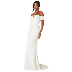 Lulus Maxi Dress Womens M White Wedding Mermaid Off Shoulder Loveliest Aura NEW